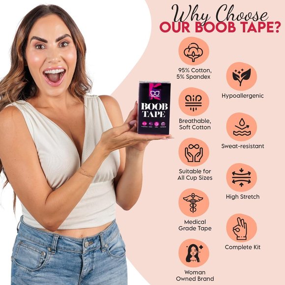 WonderTwins Breast Lift Tape - Waterproof & Sweat-proof Adhesive Boob Tape X 2 - Picture 7 of 9